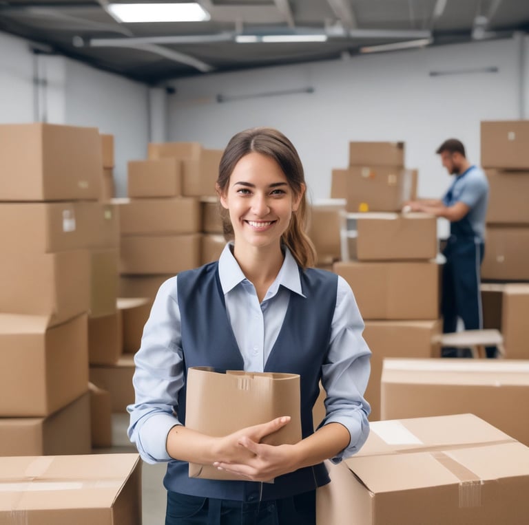 Two yellow moving trucks are parked on a dirt road next to a building. The trucks are labeled with 'Agarwal Packers & Movers,' indicating they are used for transporting goods. The background includes a simple building with minimal decoration and some greenery.