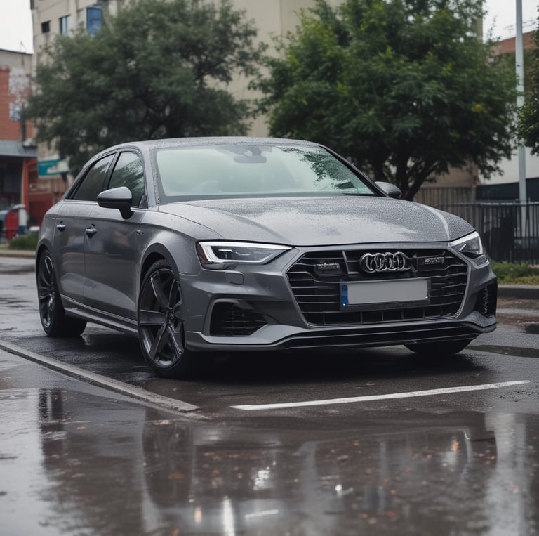 A sleek mobile car care service vehicle in an urban setting.