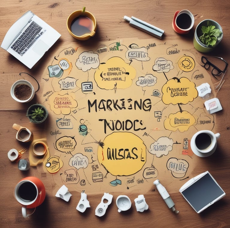 A person holds a smartphone that displays a website in French offering a simple and effective solution for managing social networks. The smartphone screen shows vibrant colors including purple and red text, and the background features green leaves.