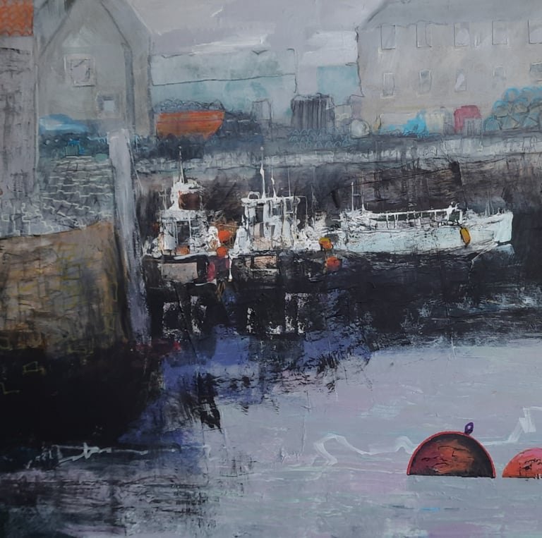 A painting of Dunbar harbour. "Safe" 112cm x 72cm SOLD