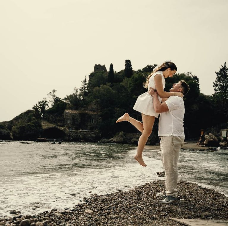 Cliffside view of Isola Bella in Taormina, Sicily wedding destination