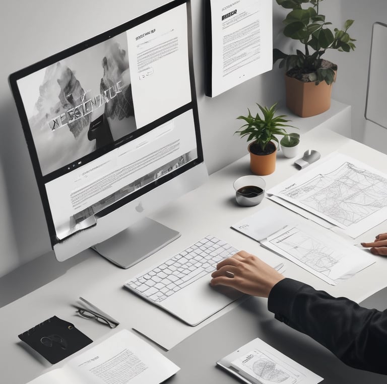 A modern office space with a creative team collaborating around a large table.
