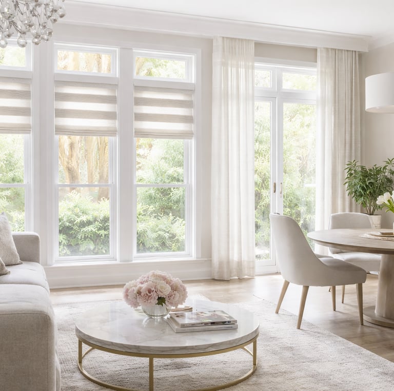 Modern interior design in Miami featuring custom curtains and natural light