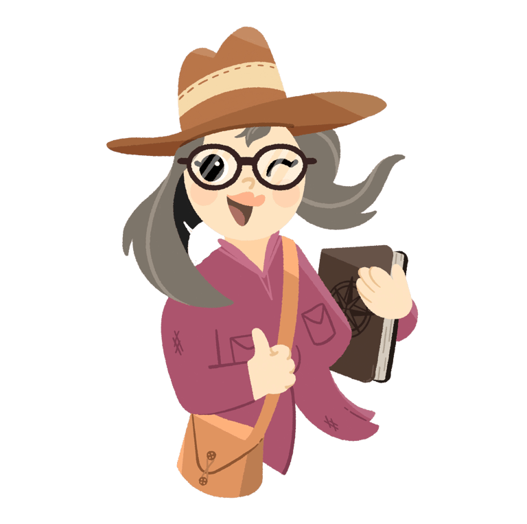 a woman called Renee The Book Adventurer in a hat and glasses holding a book