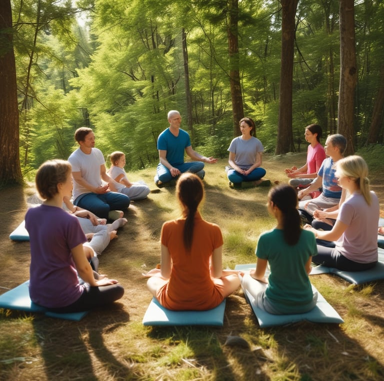 un grupo de personas en la naturaleza en un retiro espiritual con Svitlana Bytka