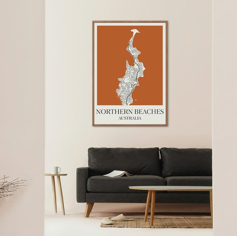 Northern Beaches Map Poster Living Room