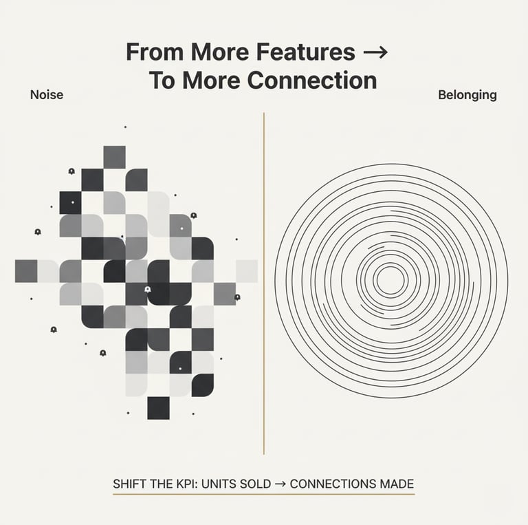 infographic showing noise versus belonging images to highlight the focus on more connection