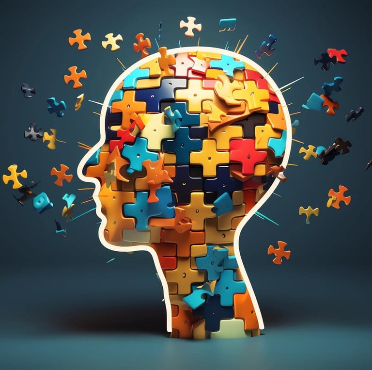 Mente montando idéias em quebra-cabeças