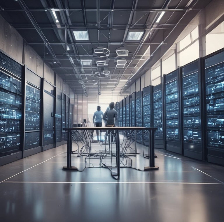 A modern office environment showcasing technology and collaboration.