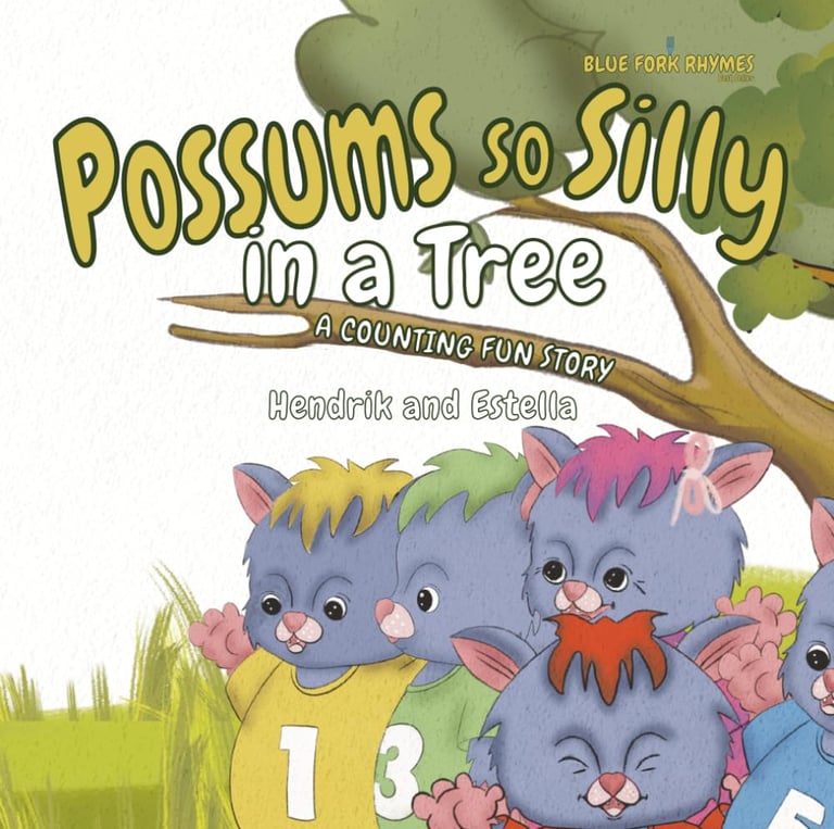 Possums so Silly in a Tree children's counting book cover with colorful illustrated characters.