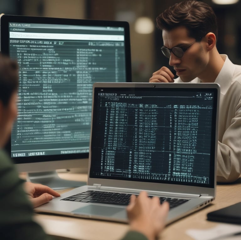 A team collaborating on software development in a modern office.