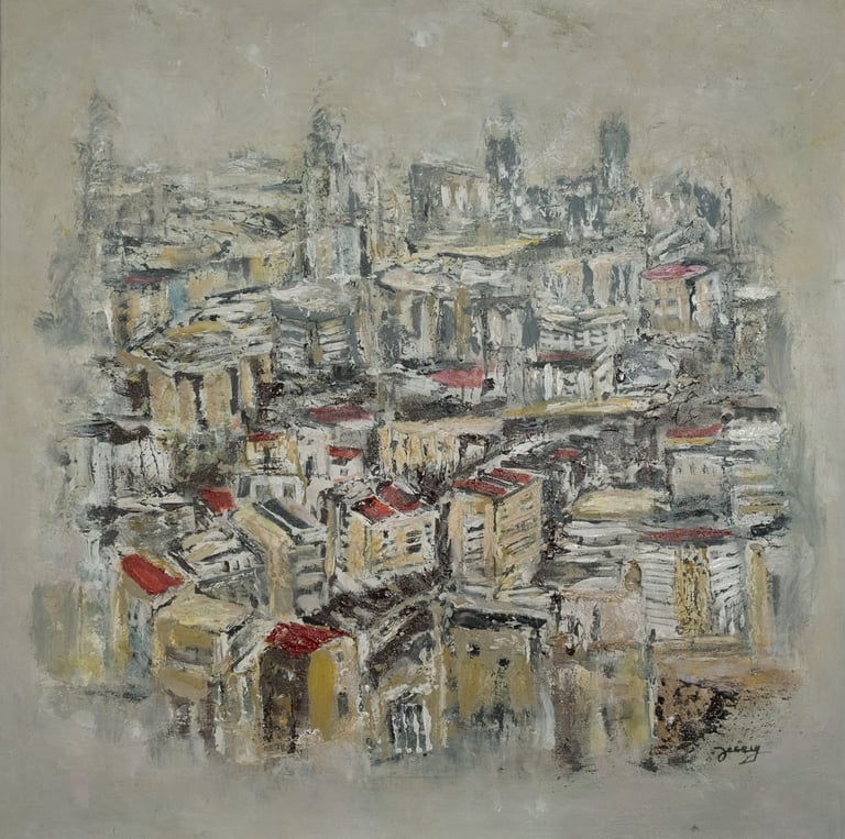 Acrylic on canvas painting "Urban Scenes" by artist Jessy Tabet