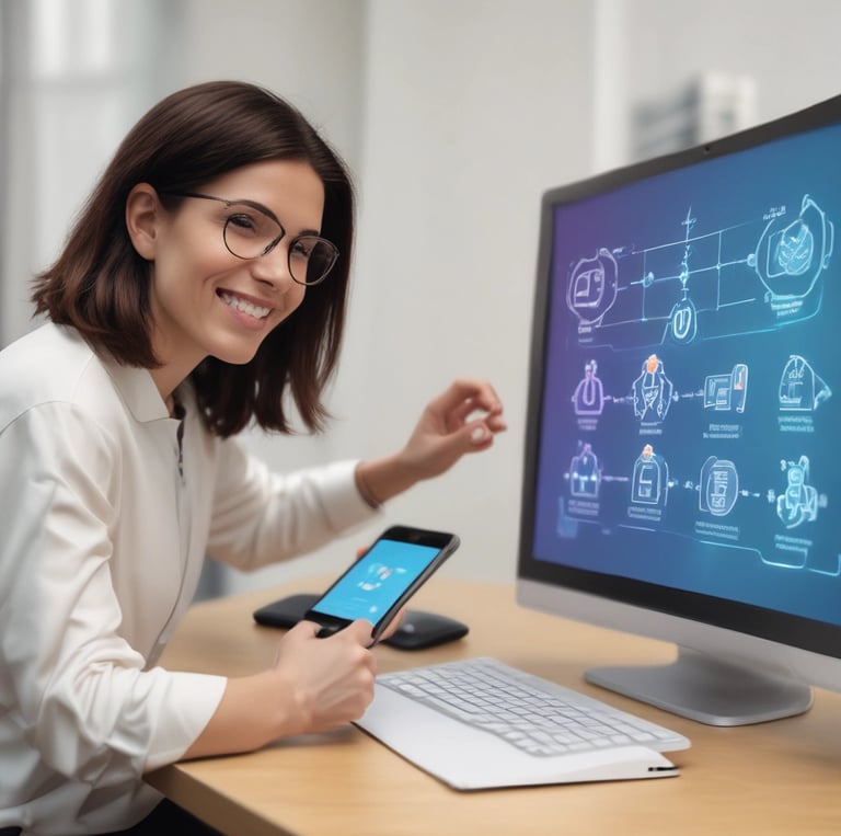 A team collaborating around a table with laptops and notes, brainstorming AI strategies.