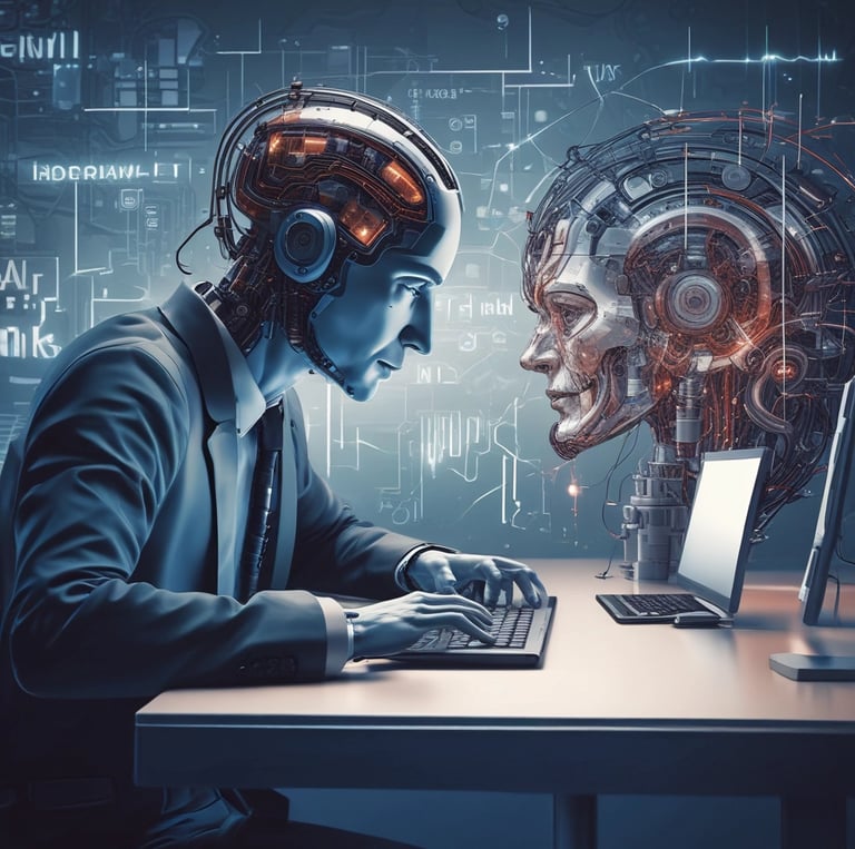 A grey processor chip with the letters 'AI' prominently displayed in blue, set against a subtle background with faint outlines of a map.