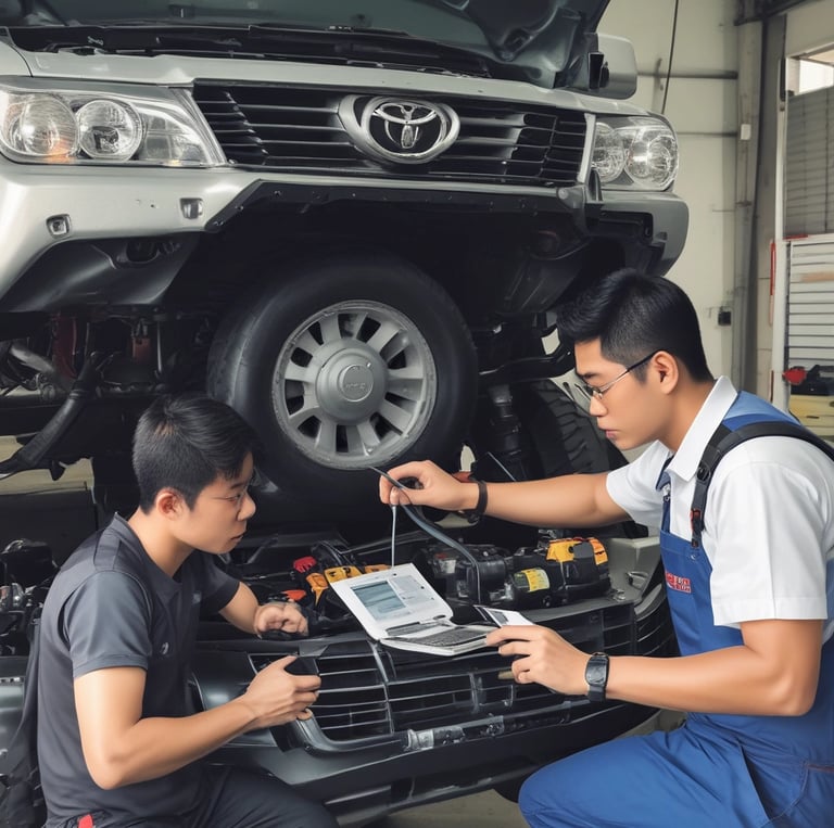 white vintage car in garage