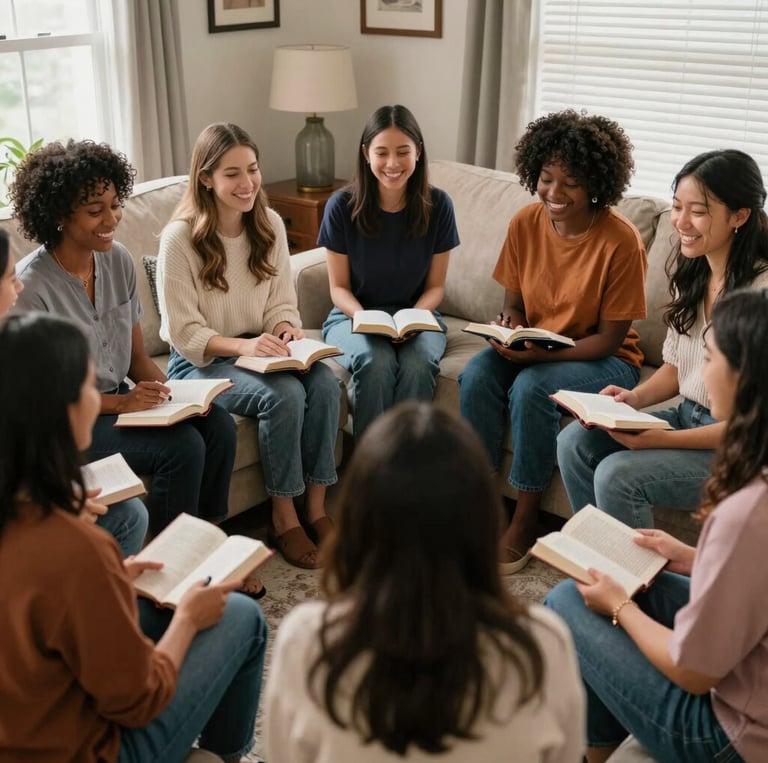 A warm, sunlit gathering of diverse people holding hands in a circle outdoors, symbolizing community and faith.