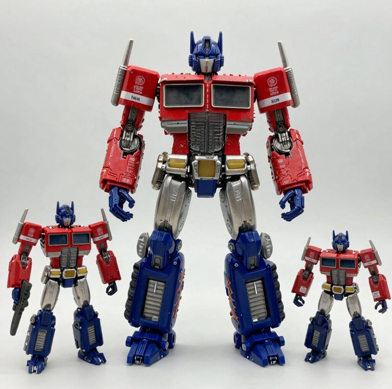 A colorful shelf packed with neatly arranged collectible action figures including Marvel Legends and Transformers.