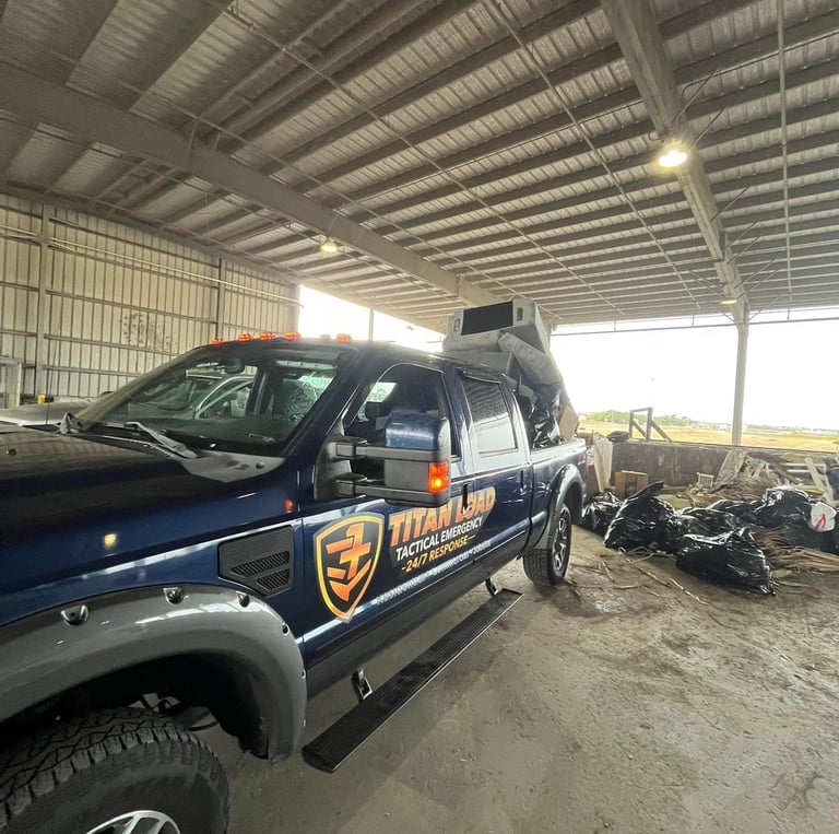 Titan Load truck unloading junk and trash from property cleanout in Tampa Florida