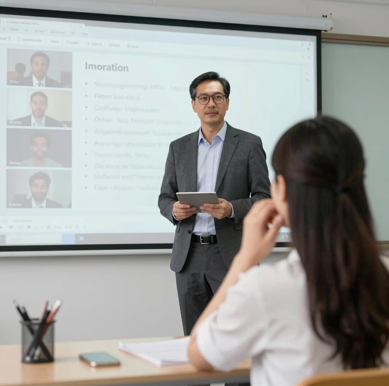 A professional guiding a client through quality management documents in a cozy office setting.