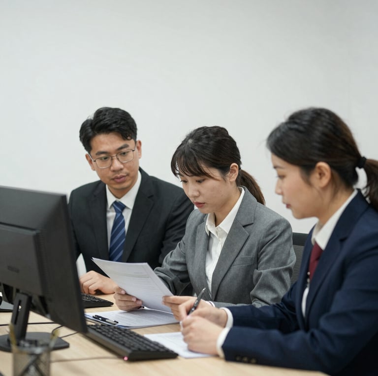 A thoughtful lawyer reviewing documents in a warmly lit office.