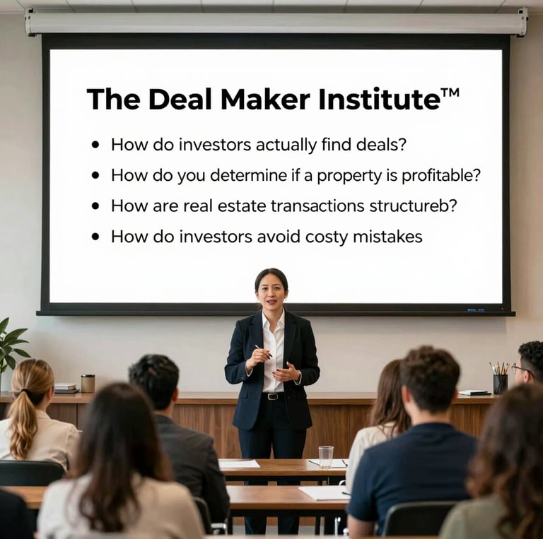 A focused student taking notes during a live real estate investment training session.