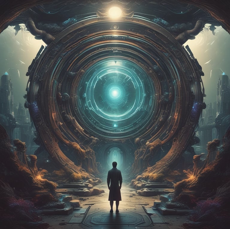 a man standing in front of a large circular object