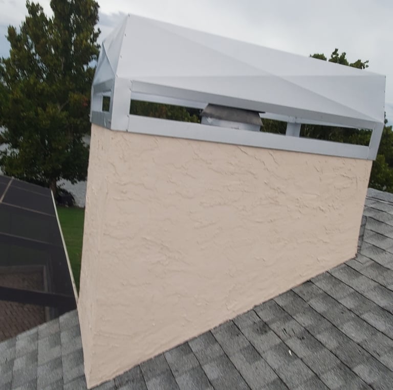 Completed stucco restoration on New Port Richey chimney after repair