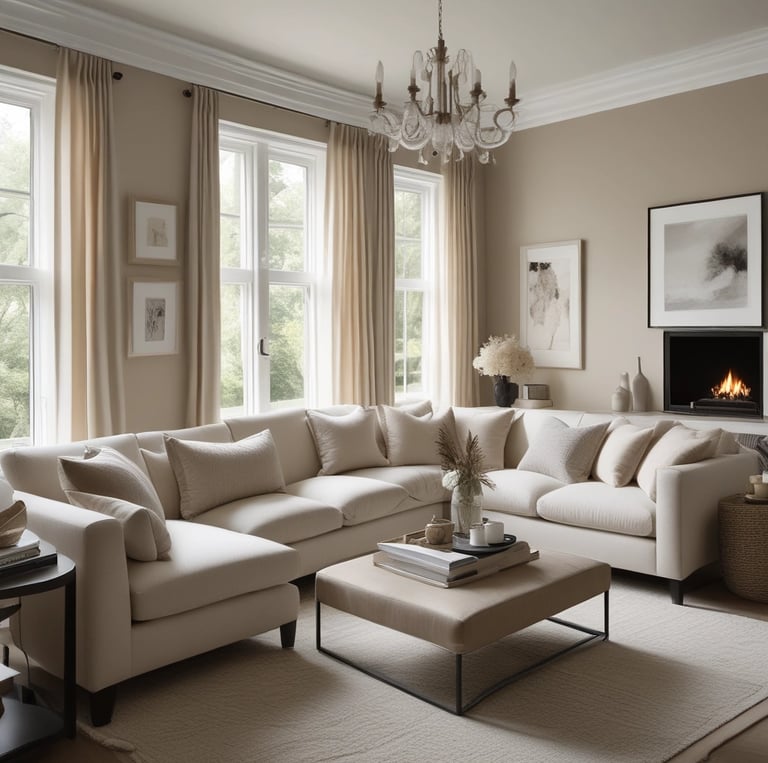 Cozy living room corner with soft cushions and warm lighting