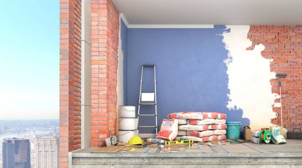 a room with a ladder and a ladder