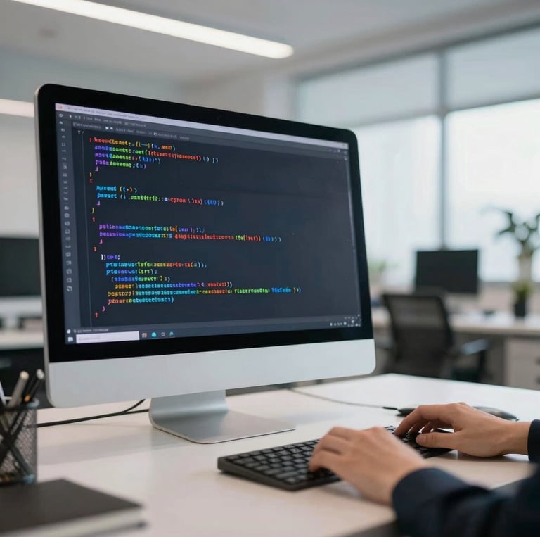 Computer screen displays a section of JavaScript code with syntax highlighting, including various functions and conditional statements. The code handles events related to the visibility and position of an HTML element within a browser window.