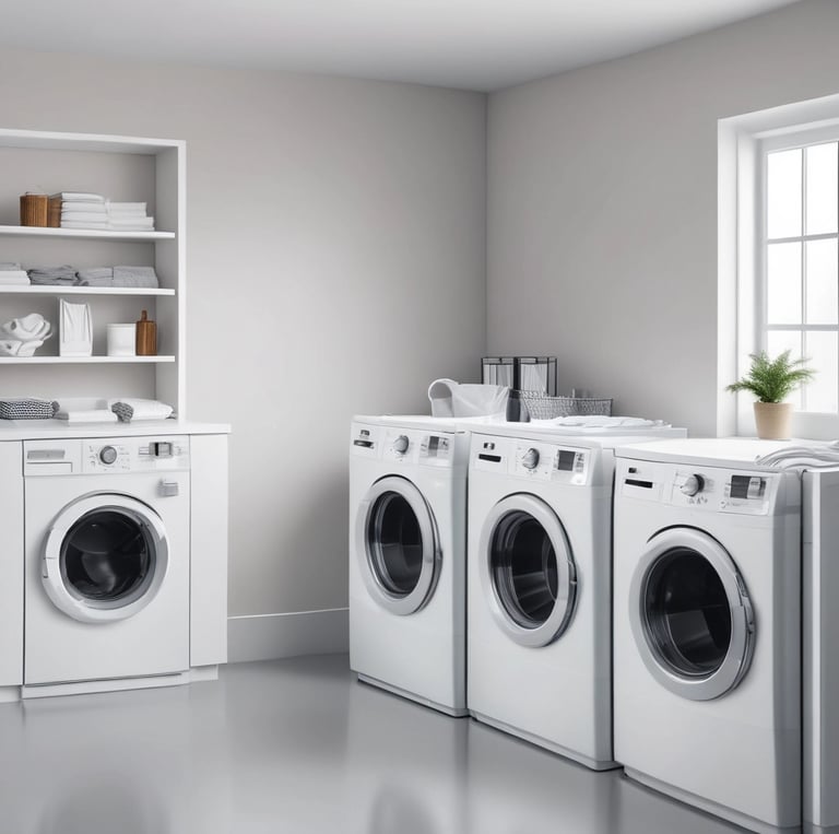 A modern laundry facility with clean clothes and bubbles.