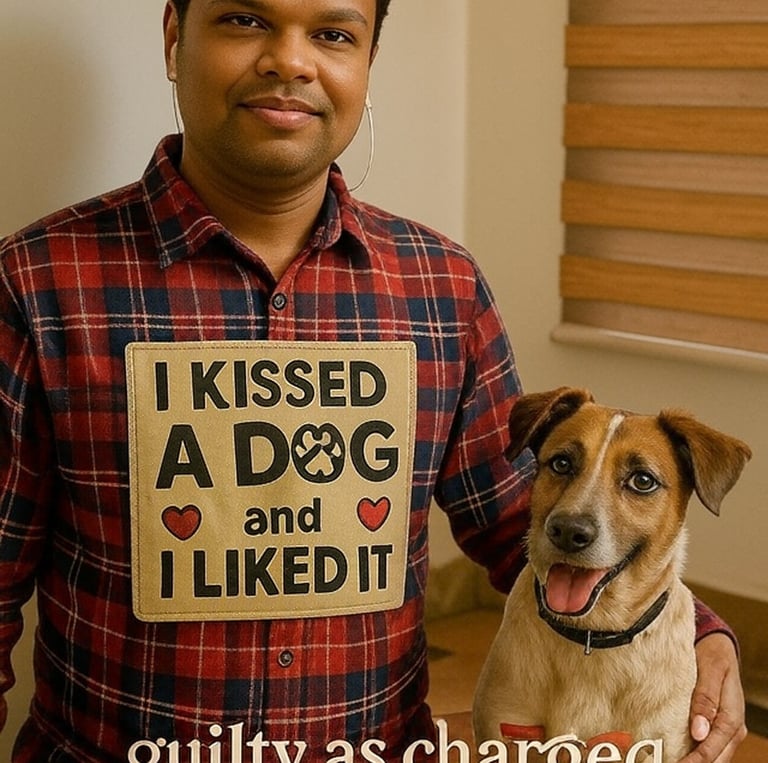 a man sitting on a chair with a dog