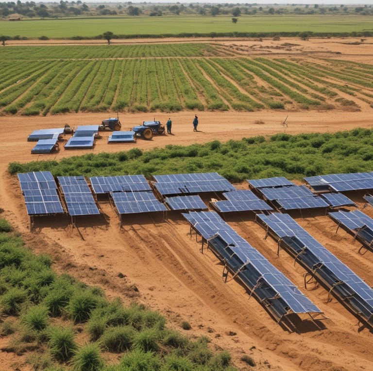 A farmer in Mbour using modern agricultural technology in a lush green field.