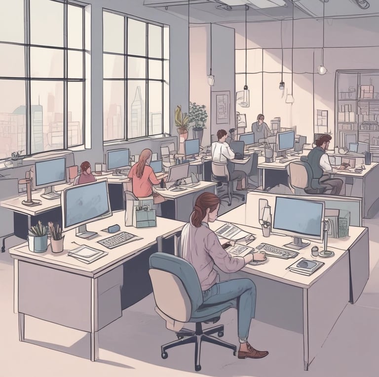 Team collaborating around a table with charts and laptops, discussing project progress.