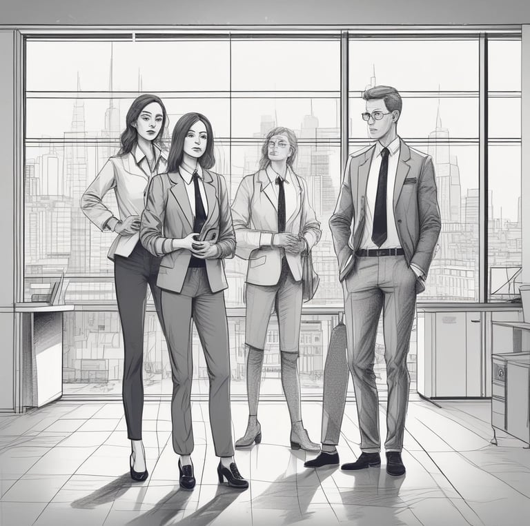 A focused team of IT professionals collaborating in a modern office environment.