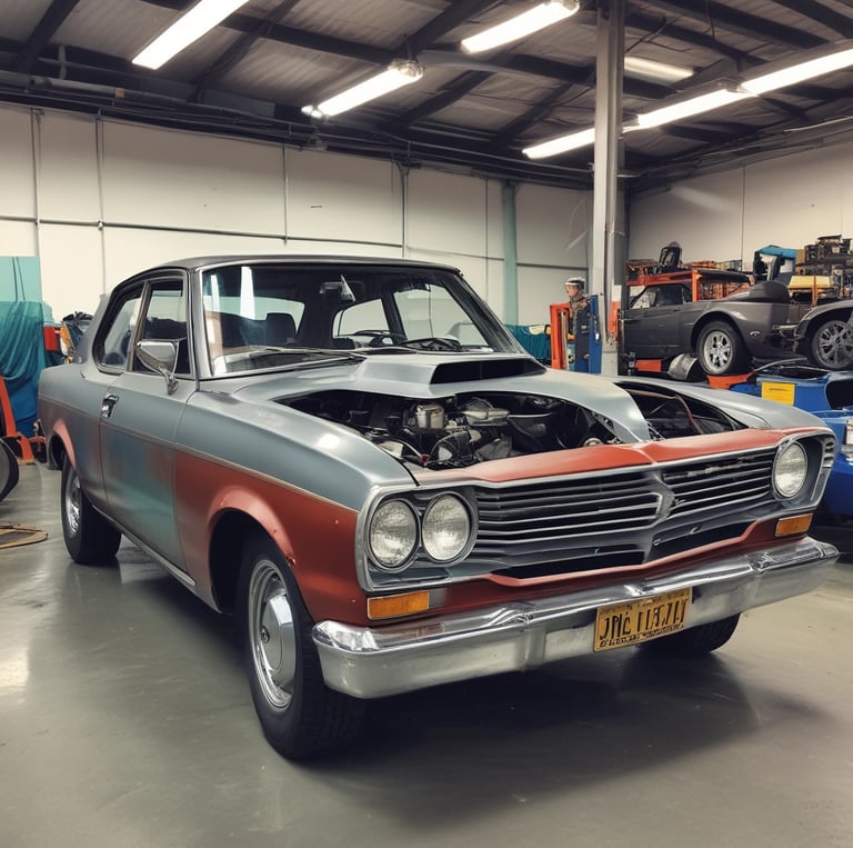 A skilled technician carefully sanding a car door in a bright, clean workshop.