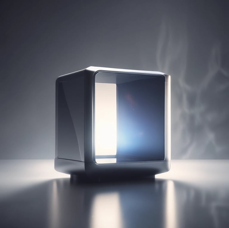 A sleek, futuristic device glowing softly against a dark background, hinting at advanced technology.