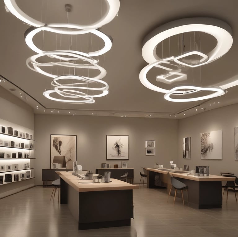 Cozy lighting store interior with warm glowing lamps and vintage fixtures.