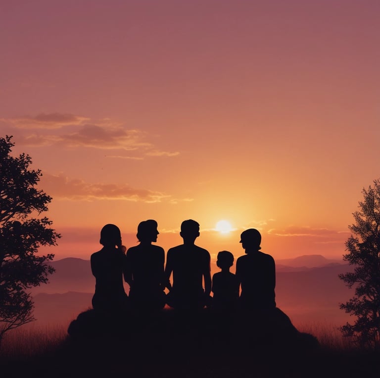 A cozy family kitchen scene with soft peach and sage green accents, showing a mom and kids happily organizing meal plans together.