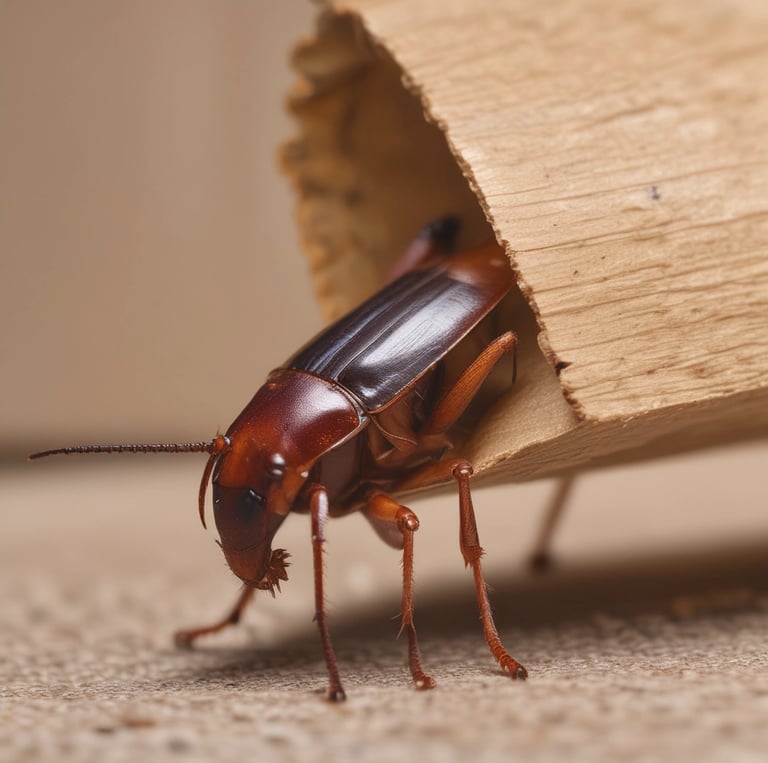 Technician inspecting a home exterior for pests on a sunny day in Orlando.
