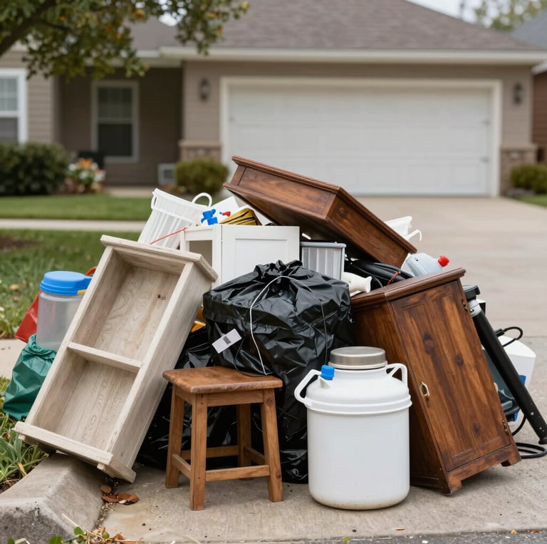 Kev and his team loading a truck with junk removal equipment in a friendly neighborhood setting.
