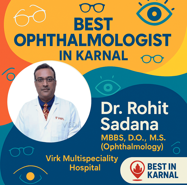 A flyer showing details of Dr. Rohit Sadana , the best Ophthalmologist in Karnal