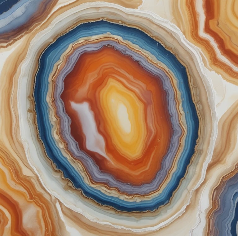 A collection of polished, colorful stones in various shapes and sizes displayed in a wooden bowl. The stones include vibrant shades of green, red, yellow, and white, and some have a marbled texture. The background appears to be a light-colored wall, adding to the rustic and natural setting.