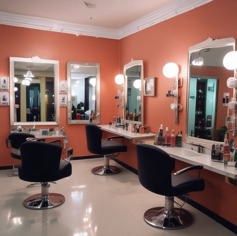 A serene beauty parlour interior with comfortable chairs and soft lighting.
