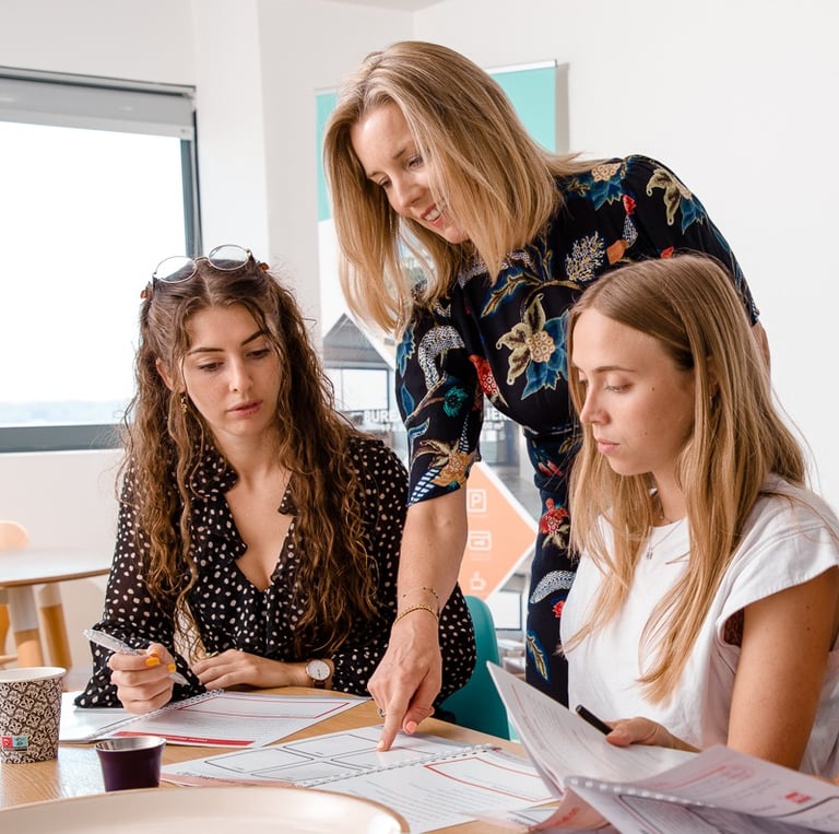 Catherine Aygen with two French students