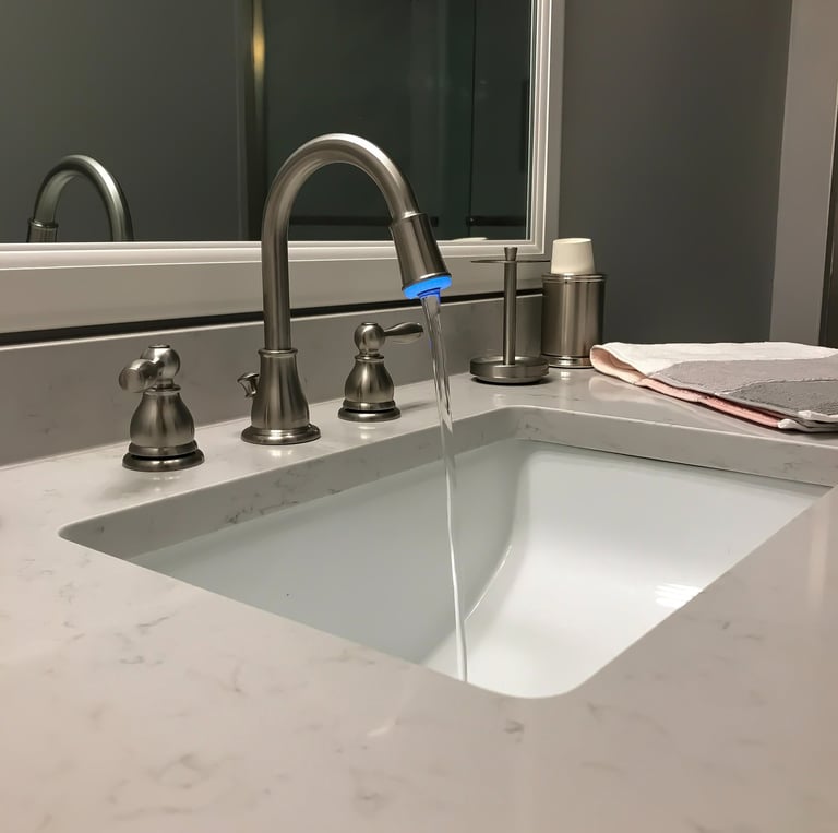 a sink with a faucet and a towel