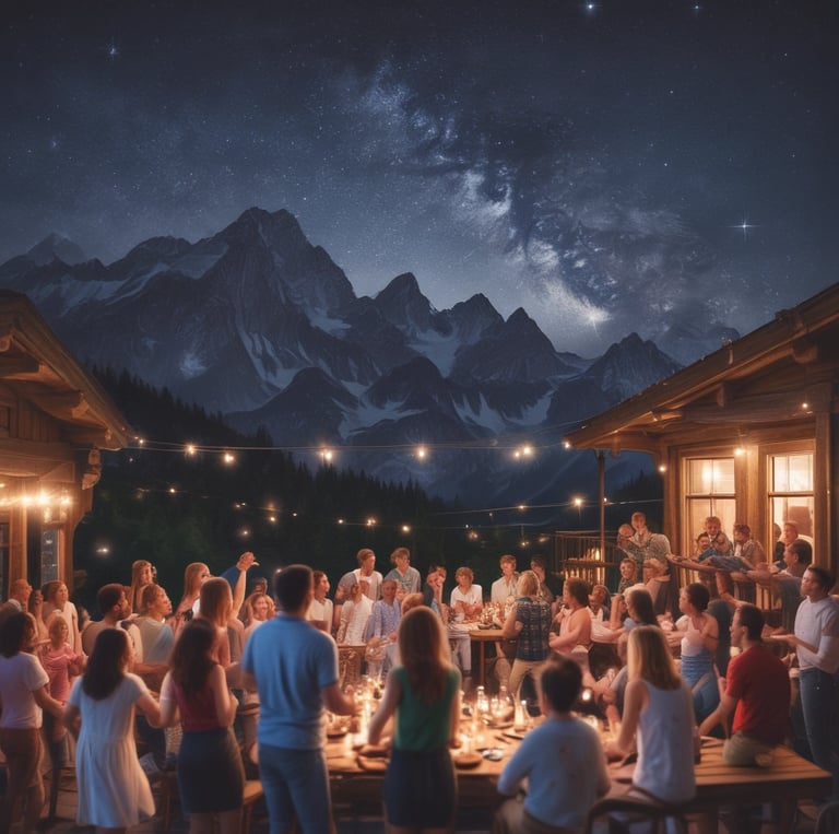 A minimalist dark blue and gray themed birthday celebration setup with elegant decorations.