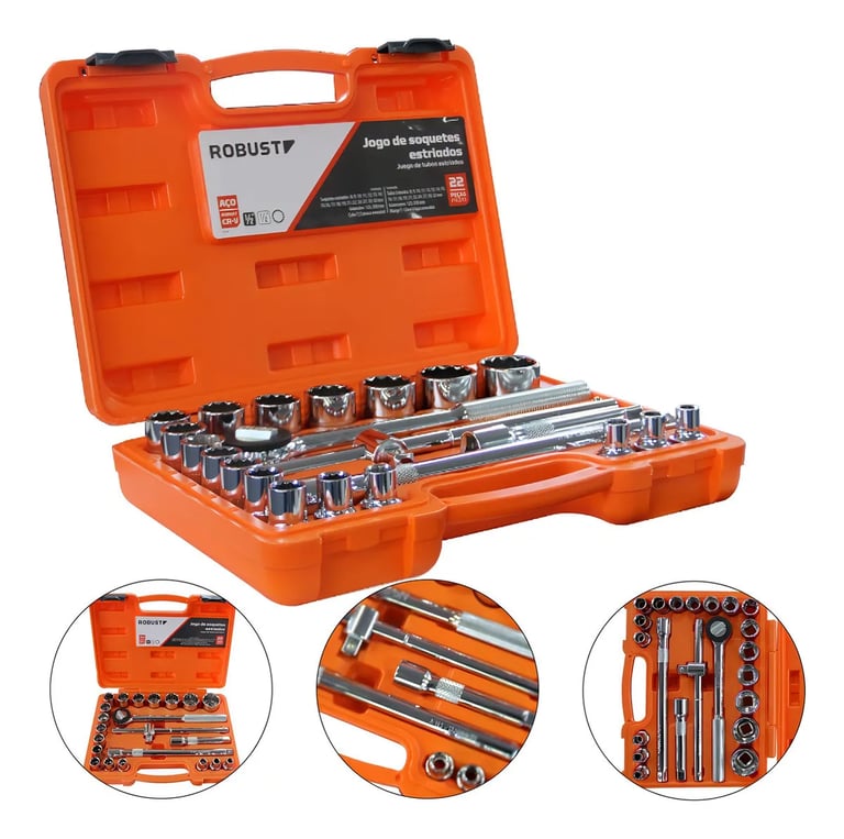 Jogo Soquetes Estriado Catraca 1/2 8 A 32mm Robust