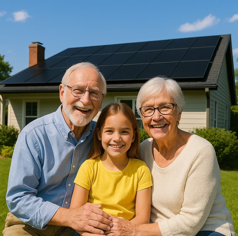 Ein Mann und eine Frau sitzen auf einer Bank vor einem Haus