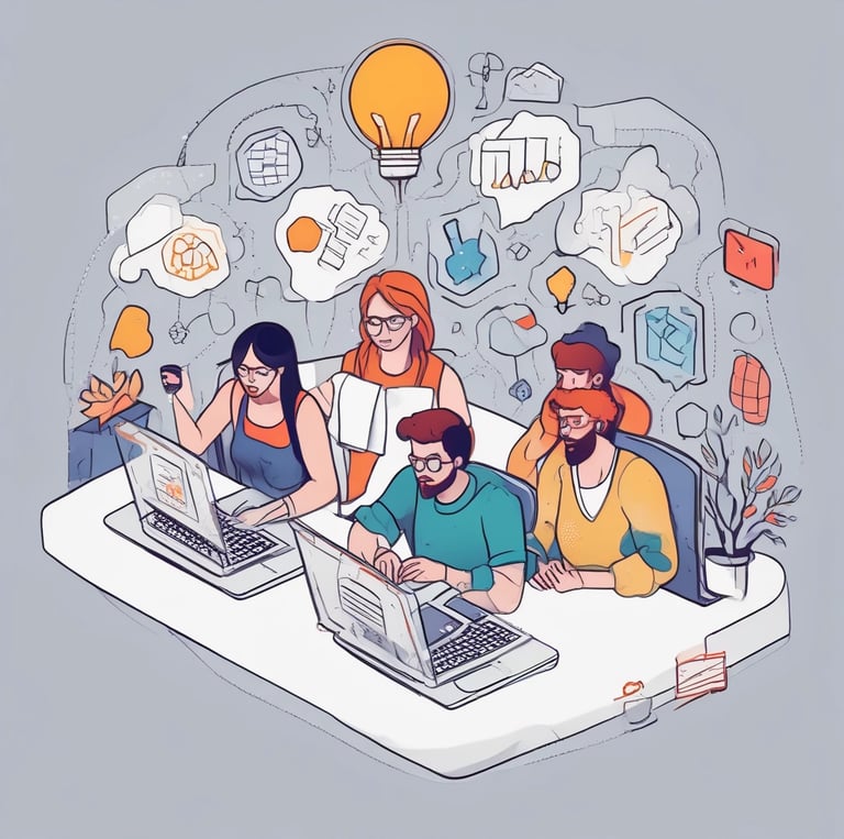 A vibrant team collaborating on digital marketing strategies.